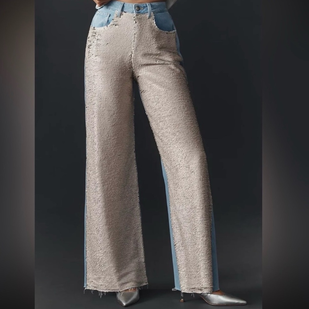 Pilcro Sequin High-Rise Wide-Leg Skater Jeans 31